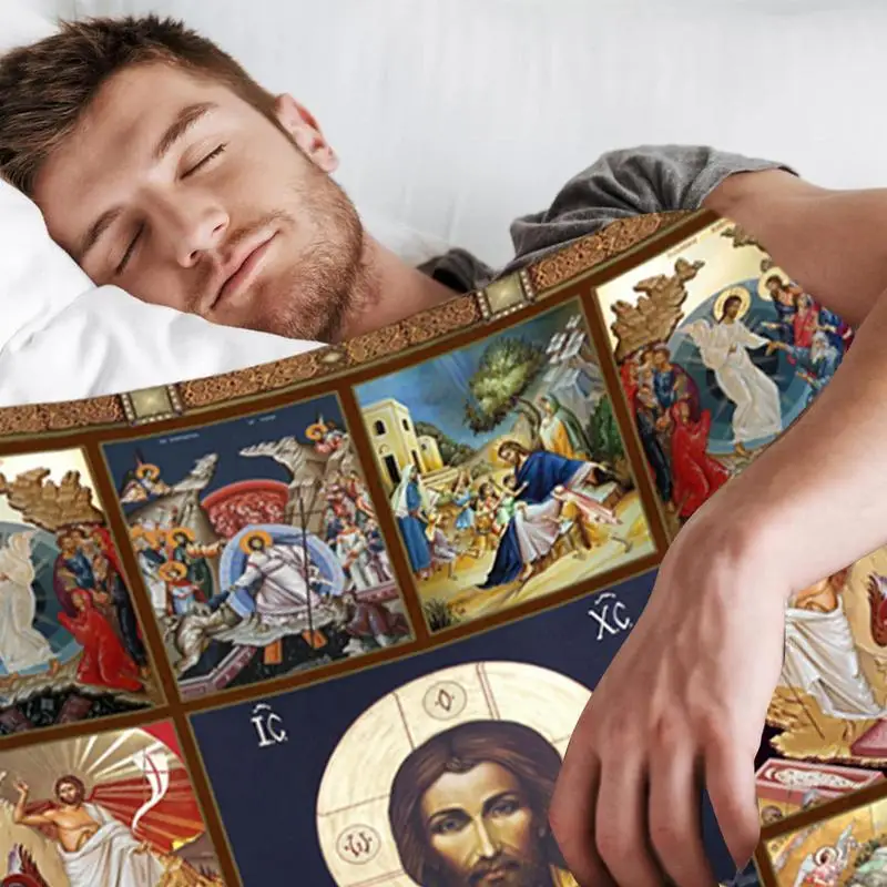 Manta navideña con estampado de Jesús, manta suave de la Virgen María, ropa de cama novedosa para ver TV, Invierno - imagen 2