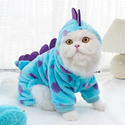 Abrigo dinosaurio para gato mediano – Cálido con capucha azul