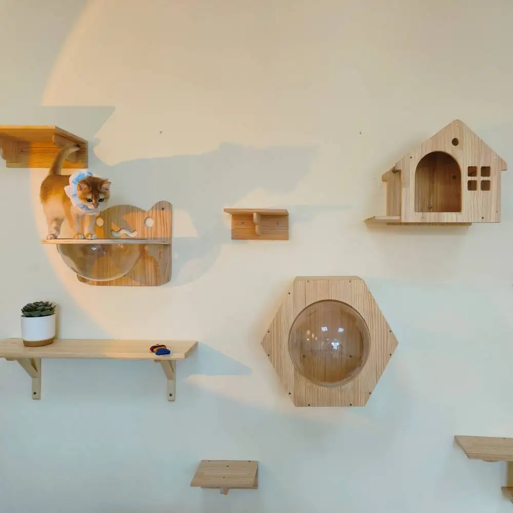 Muebles de pared para gatos, casa de madera para gatos, escalones montados en la pared, escalera flotante para dormir y descansar para la mayoría de gatos gatitos - imagen 5