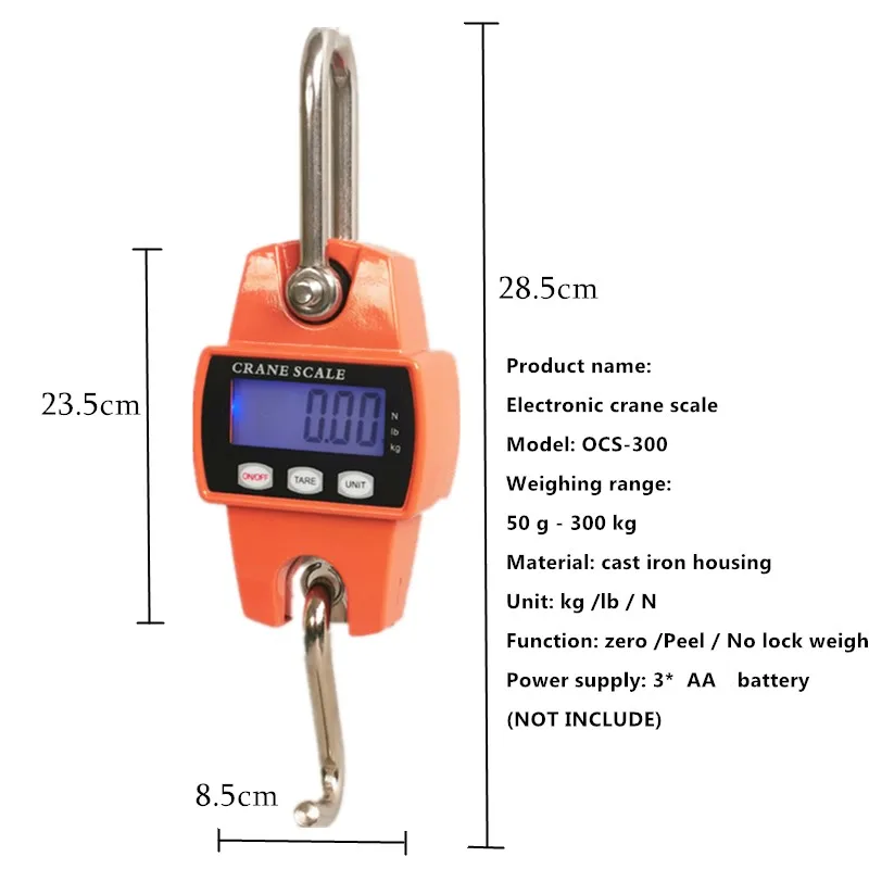 Crane Scale Digital Weight 300kg 150kg/50g 200kg/100g 500kg/100g Heavy Duty Hanging Hook Scales Portable Digital Stainless Steel - imagen 4