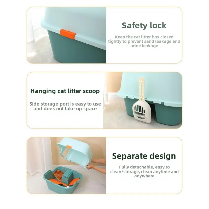 Caja de arena cerrada para pasillo, inodoro para gatos, pasillo largo, productos de limpieza para mascotas a prueba de arena, suministros, accesorios de desodorización, sartenes - imagen 4