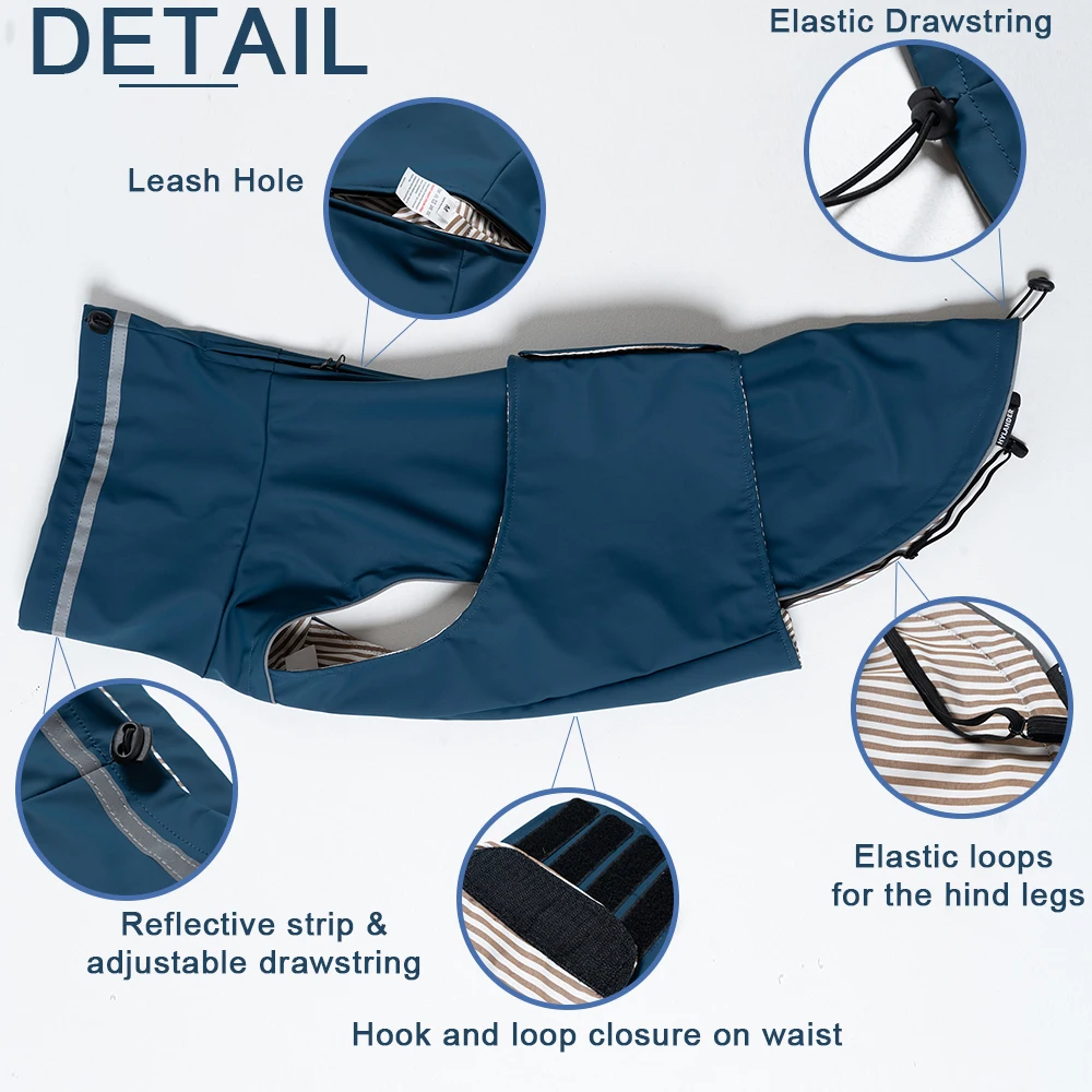 Chubasquero impermeable para perros pequeños y grandes, ropa canina para cachorros, chaqueta de lluvia reflectante con agujero para correa, ropa para perros Pug, Poncho para mascotas - imagen 4
