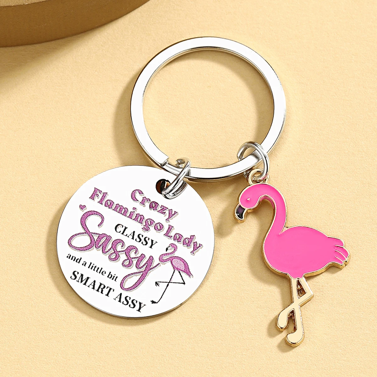 Llavero rosa con flamenco - regalo para amantes de gatos y perros - imagen 4