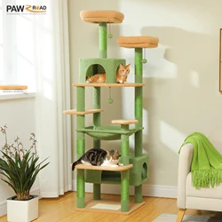 Árbol para gatos alto con sisal, hamaca y perchas – Verde