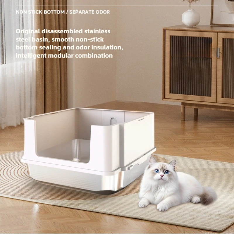 Stainless Steel Cat Litter Box Large-space Pet Supplies Open Cat Toilet Waterproof Non Stick Rust Proof Easy Clean Accessories - imagen 2