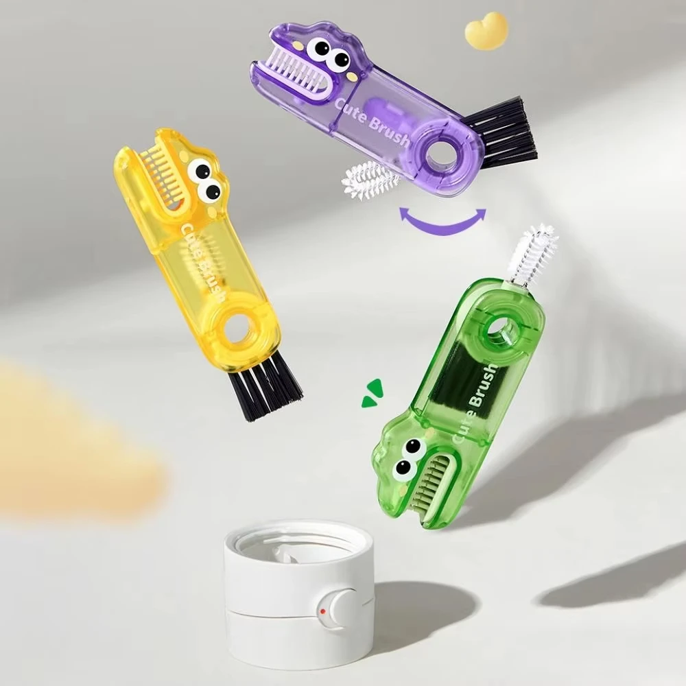 3 en 1 taza multifuncional tapa cepillo taza lindo cocodrilo tapa limpiador de grietas cepillo de limpieza colgante para biberón - imagen 4