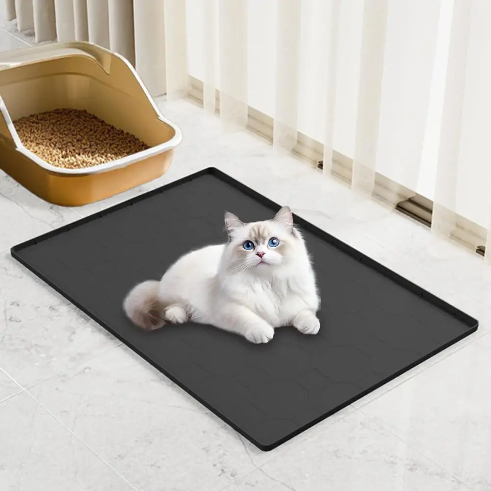 Estera para caja de arena para gatos con bordes elevados, antideslizante, impermeable, a prueba de orina, fácil de limpiar, Control de dispersión, alfombrilla para gatitos, almohadilla de suelo de silicona - imagen 2