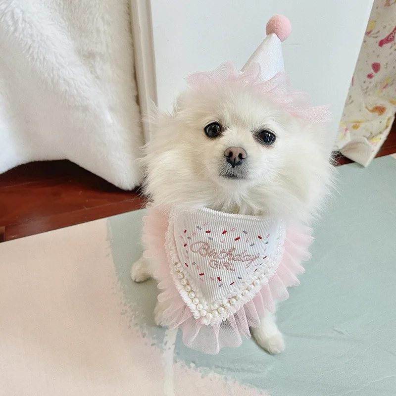 INS Pet Supplies Dog Birthday Saliva Towel Party Pet Triangle Scarf Cat Cat Dog Cute Lace Lace Lace Bib Pet Accessories - imagen 4