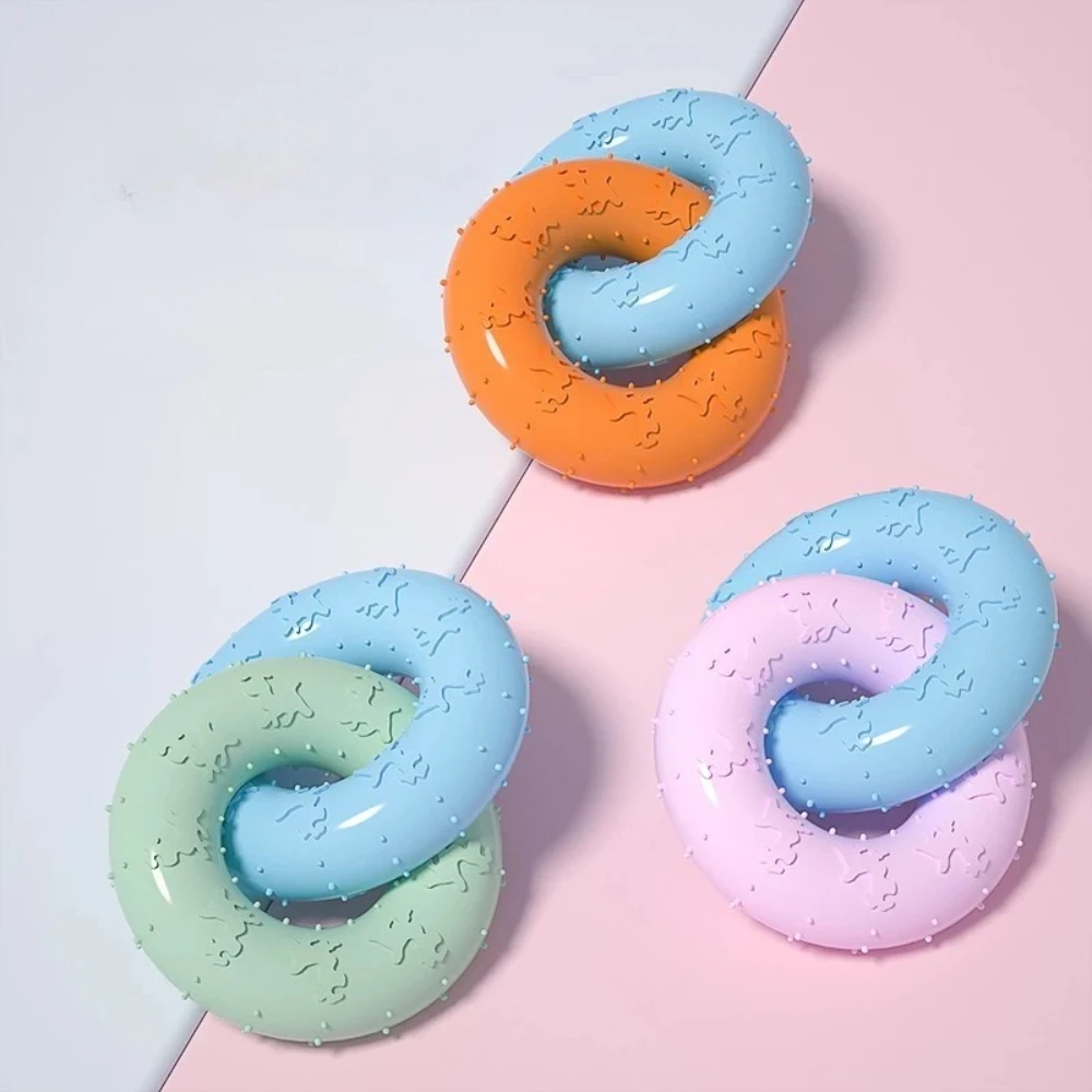 Juguetes para masticar para perros para limpiar los dientes, hueso de goma suave rosa, bola divertida, regalo interactivo para donuts para perros pequeños y medianos, regalos para mascotas