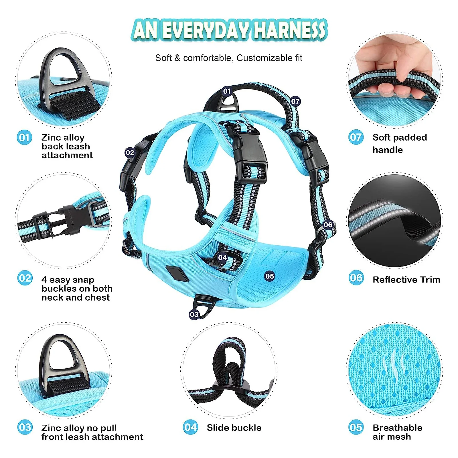 Arnés anti-tirones acolchado ajustable para perros con asa de control - imagen 4
