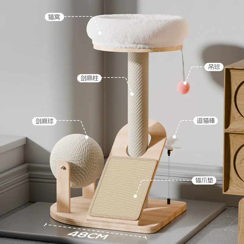 Marco de escalada para gatos, espada pequeña, cuerda de cáñamo, tablero rascador para gatos, nido para mascotas de madera maciza, marco Vertical integrado resistente al desgaste para mascotas