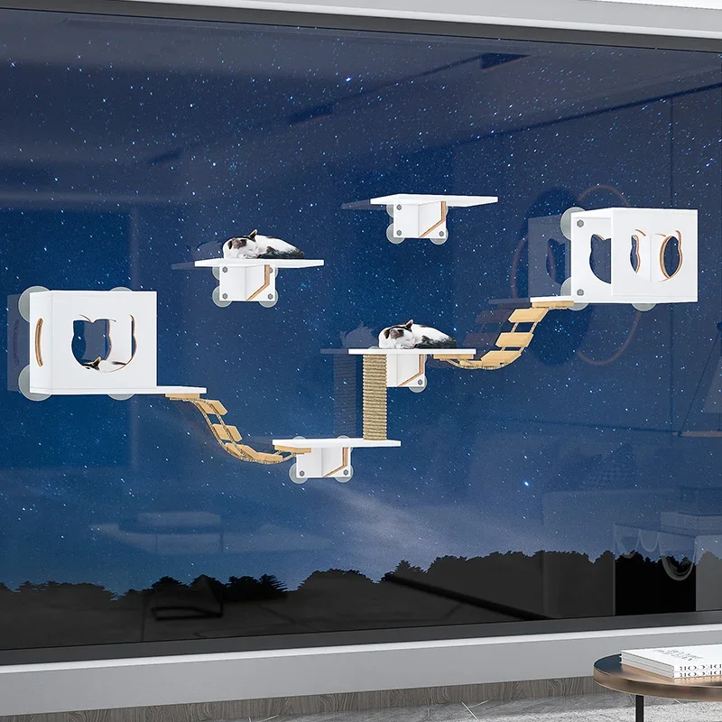 Torre de condominio para gatos, juguete de árbol sin perforación, poste para rascar, plataforma, productos para mascotas para gatitos, ventosa de madera maciza, juego para gatos, marco de escalada - imagen 2