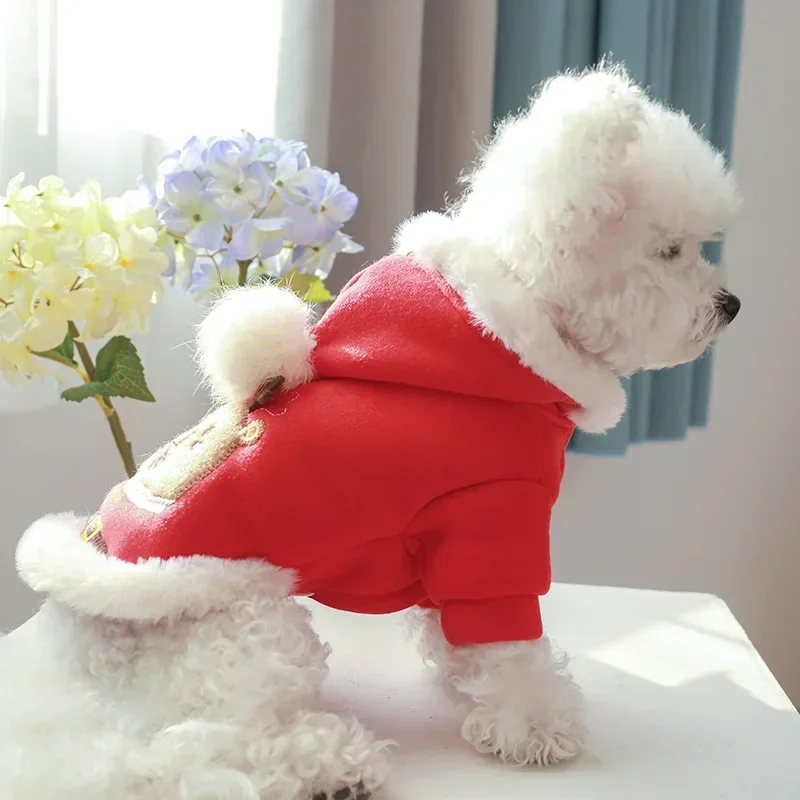 Abrigo con capucha de Navidad para mascotas, abrigo con bola de felpa, disfraz de Reno de Navidad para gatos, ropa para perros pequeños, ropa para cachorros - imagen 2