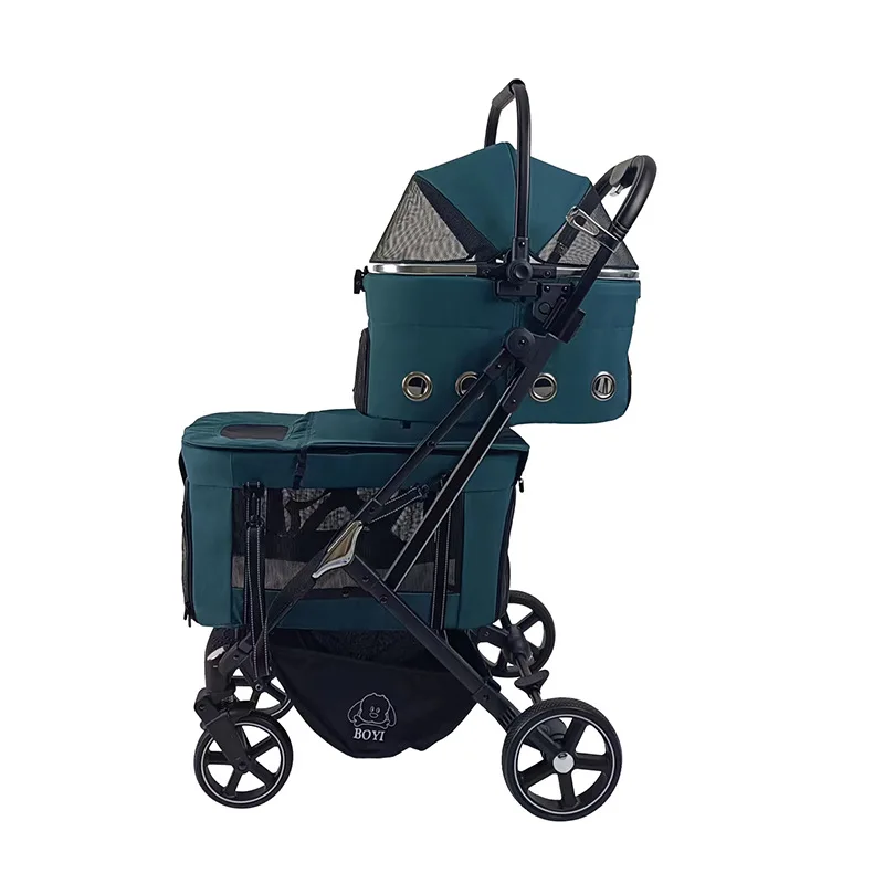 New Breathable Double-layer Multi-dog Pet Cart Cat Teddy Dog Universal Go Out Portable Folding Pet Strollers - imagen 3