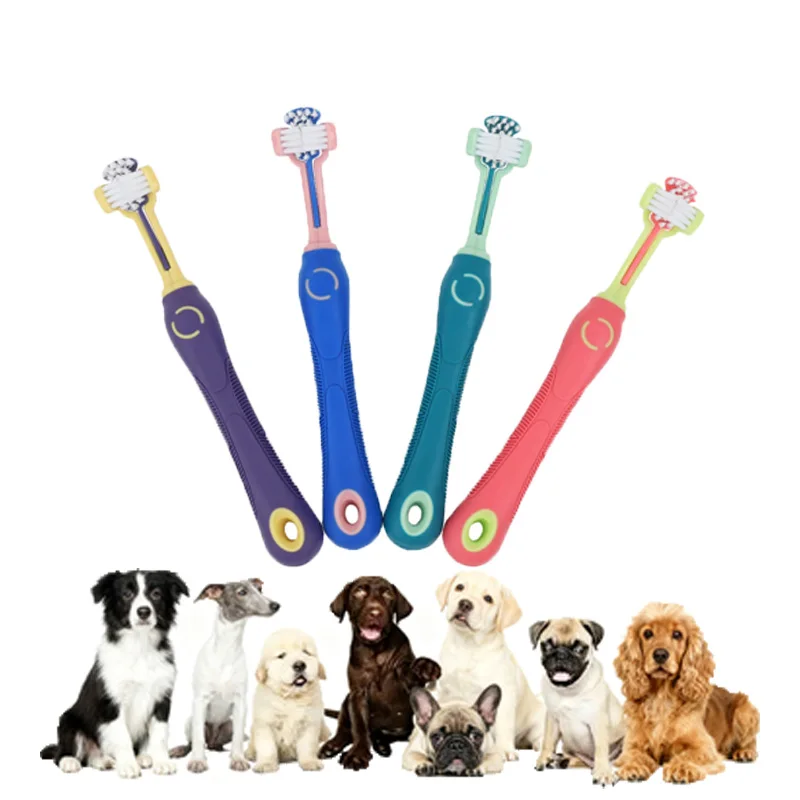 Cepillo de dientes para mascotas de 3 caras, cuidado Dental multiángulo, cepillo de dientes para perros, limpieza del mal aliento, herramienta de cuidado de los dientes, cepillo de limpieza
