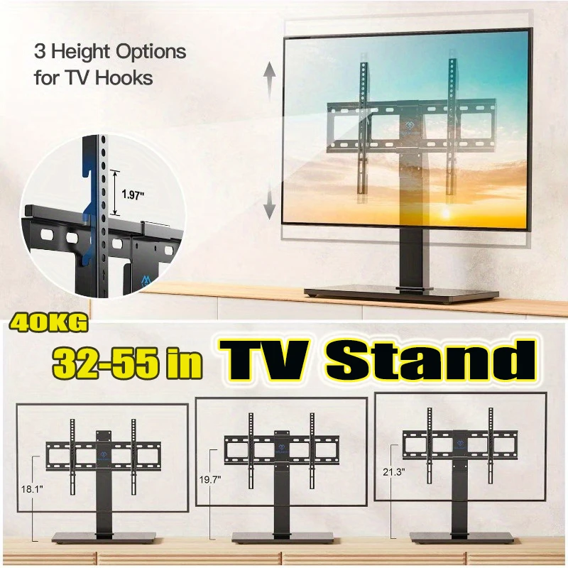 Soporte de TV giratorio Universal de altura ajustable para 32 ''-55'' LCD/LED soporte de TV de hierro para montaje en suelo TV VESA:600x400mm máx. 40KG - imagen 2