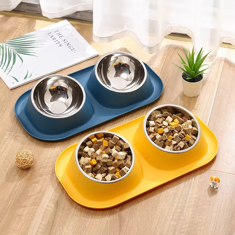 Cuenco doble de acero inoxidable para perros y gatos, contenedor de comida para gatos, Base antideslizante, alimentador de agua para mascotas, cuencos de protección para el cuello, 1 ud. - imagen 2