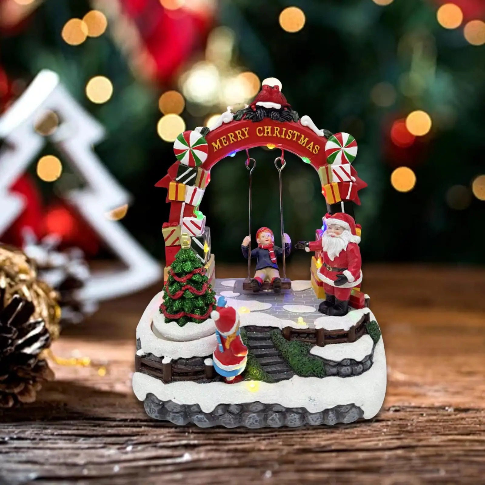 Caja de música navideña, decoración navideña, árbol de Navidad giratorio, musical