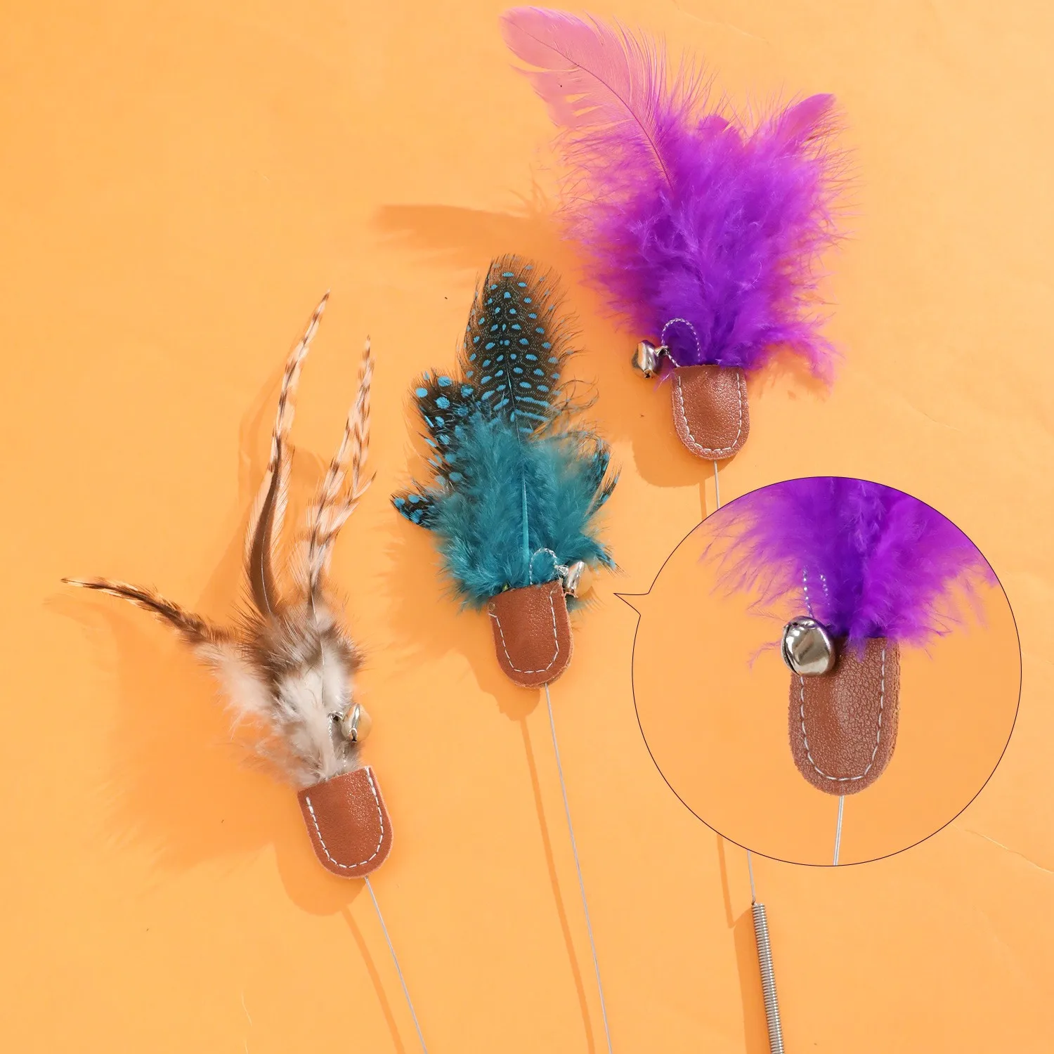 Juguete para gatos, juguetes interactivos con mango de resorte para gatos, palo de Teaser, palos de plumas autohi, juguete para gatos con campana, productos para mascotas - imagen 3