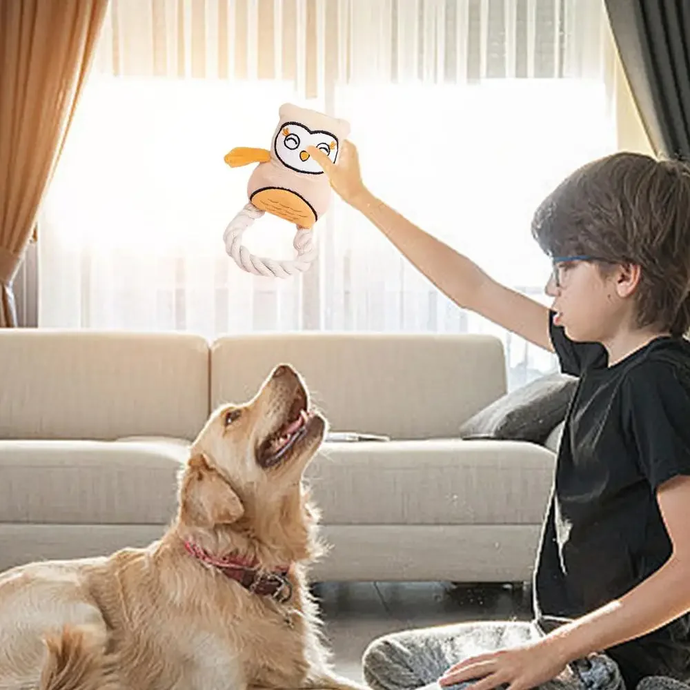 Juguete chirriante de peluche para perro, cuerda de algodón, búho, juguete para masticar y dentición, juguete creativo interactivo para mascotas - imagen 2
