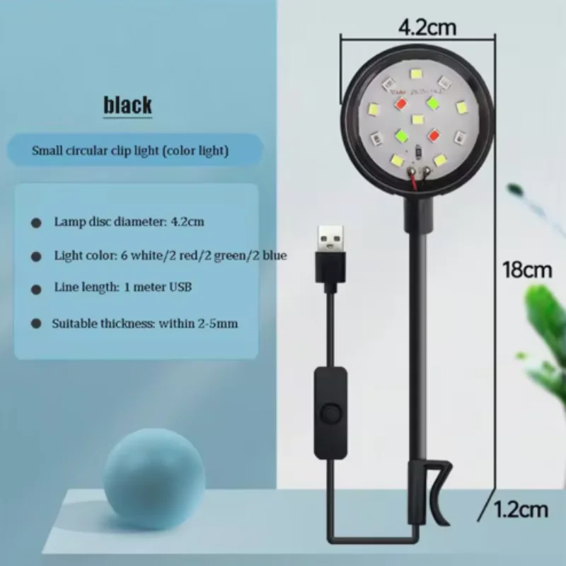 Luz LED para acuario con adaptador, luz con clip para pecera, espectro completo pequeño, luz USB, 360 °   Iluminación de rotación - imagen 5