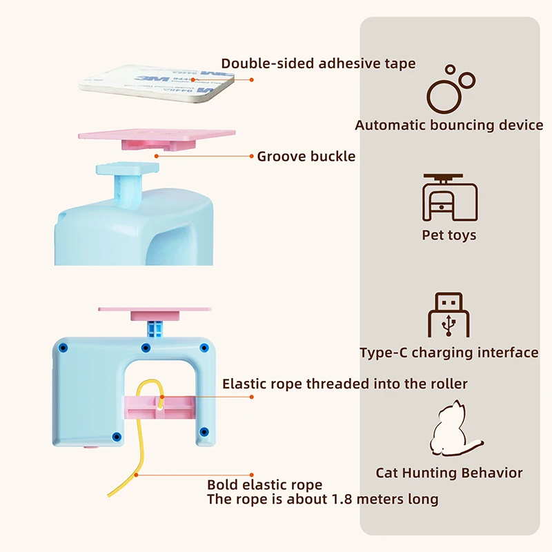 BOOTEELY-palo de Teaser para gatos, fregona colgante eléctrica con forma de campana de plumas, accesorios de Teaser para gatos, columpio colgante, juguete de primavera para mascotas - imagen 3