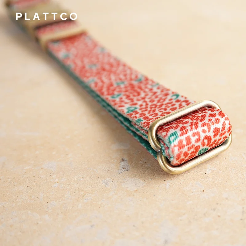 PLATTCO Collar de perro de diseño único estampado LEOPARD ROJO con hebilla de bronce de alta calidad 5 tamaños PDC332Br