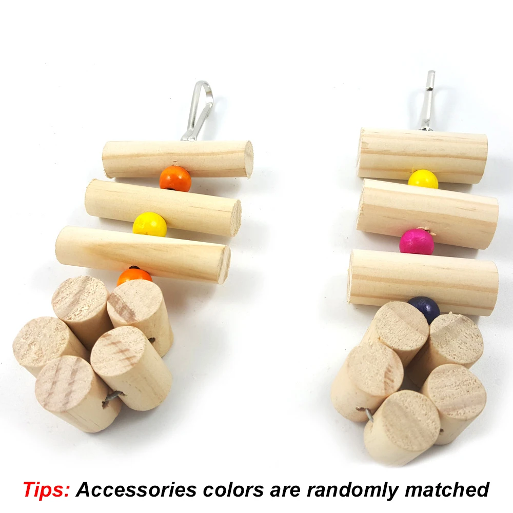 Columpio de loro de madera Natural, juguetes para masticar con cuentas de colores aleatorios, juguete Molar colgante divertido para mascota, pájaro, hámster, Chinchilla, conejo, 1 ud. - imagen 4