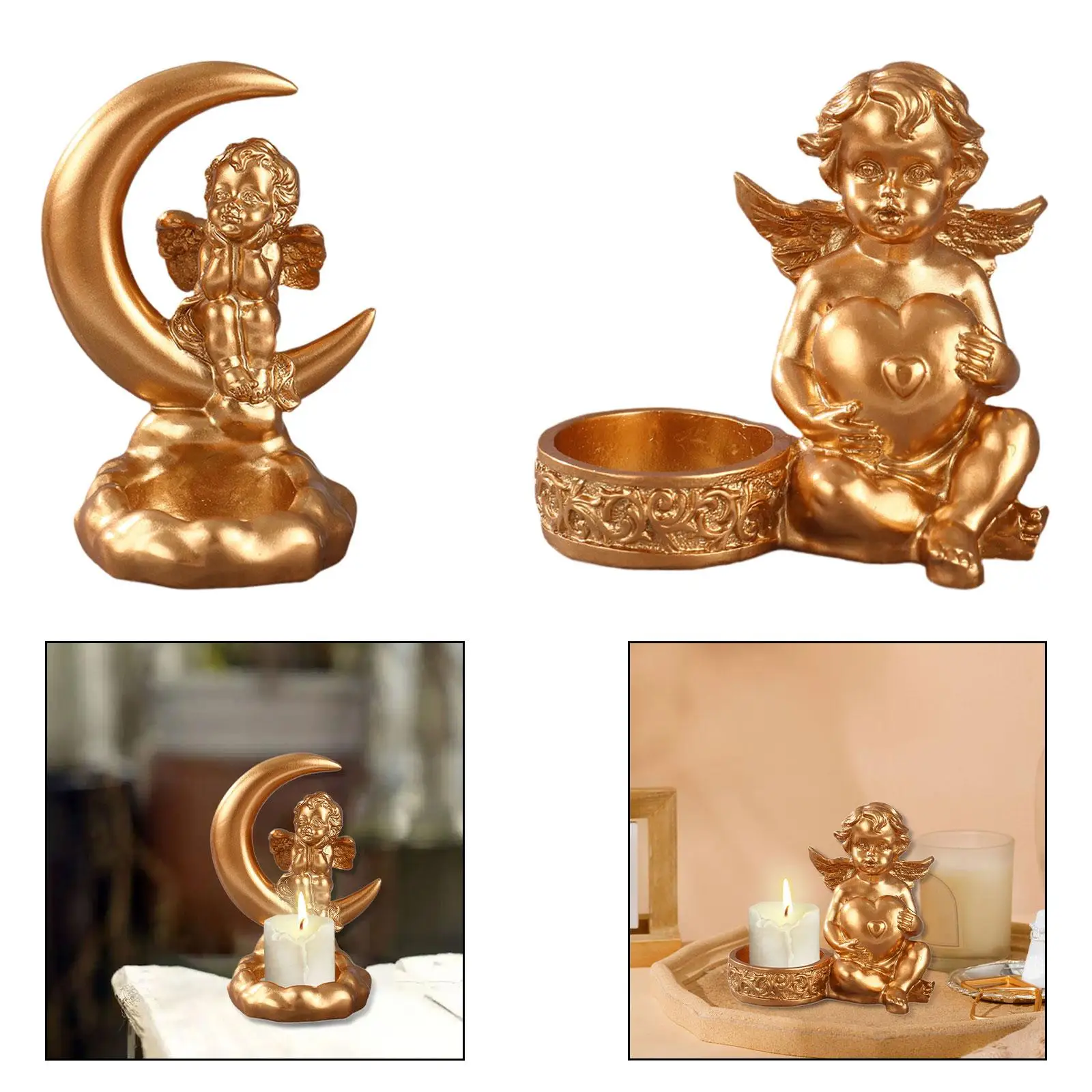 Portavelas con estatuilla de ángel, soporte para velas multiusos para cocina, decoración de granja, decoración de escritorio hecha a mano ligera - imagen 3