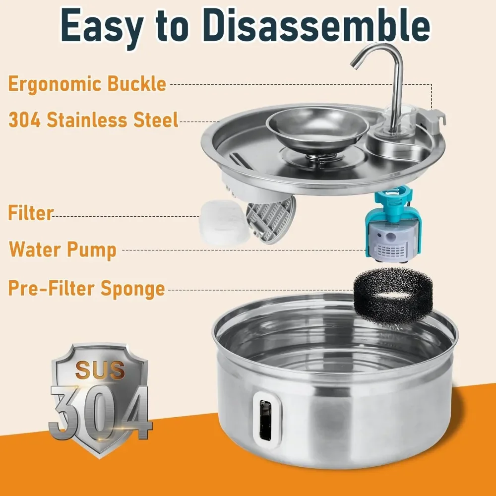 Fuente de agua de acero inoxidable para perros y gatos, cuenco automático con ventana de nivel de agua, fuente para mascotas de 3,2 L - imagen 4