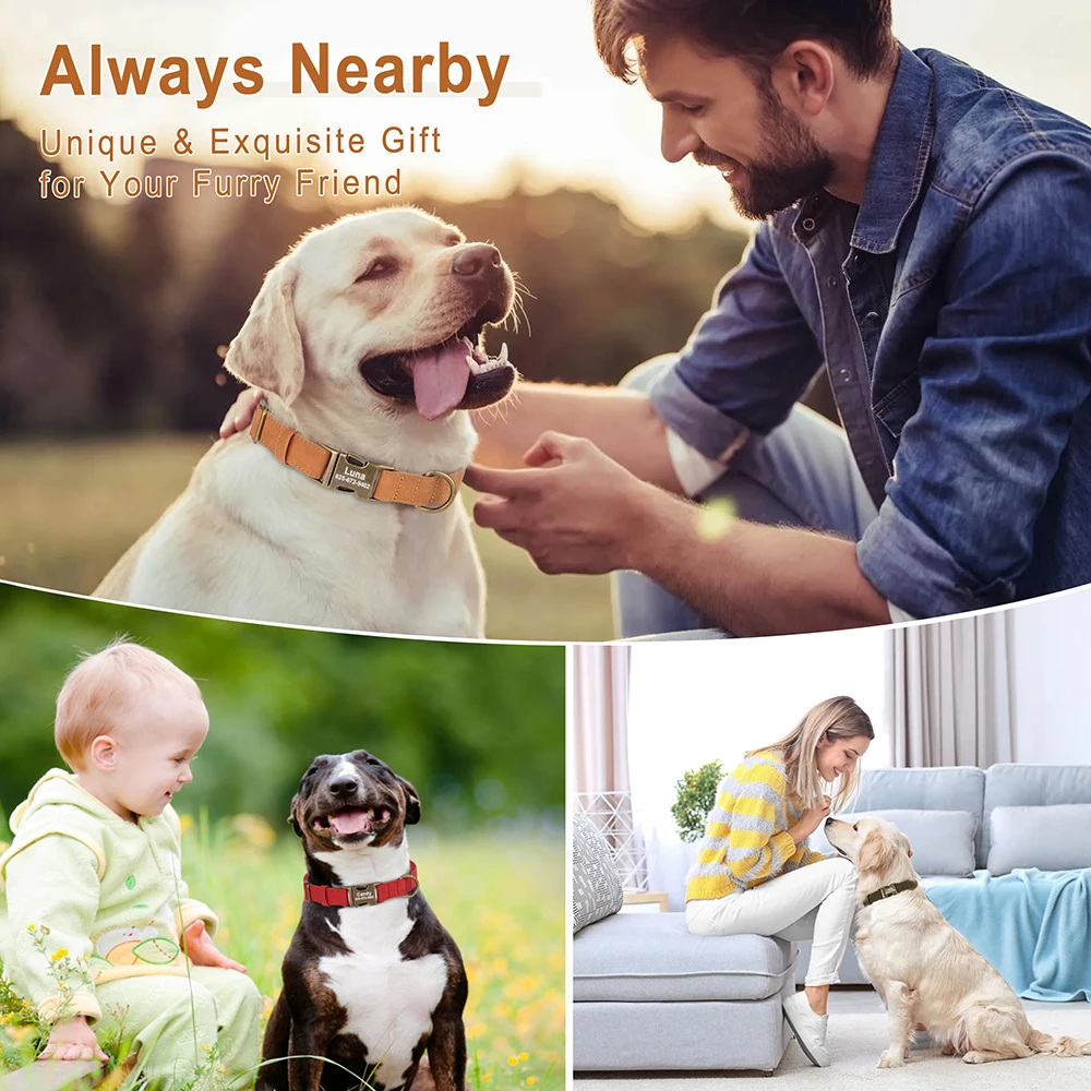 Collar de perro antipérdida personalizado, collares con etiqueta de identificación de perro, collares de cuero PU suave para mascotas, hebilla de Metal grabada gratis para Bulldog - imagen 5