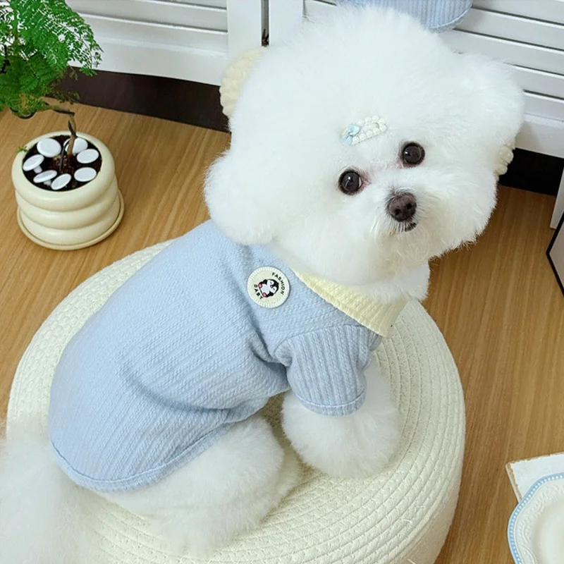 Chaqueta bonita con solapa para perro, abrigo cálido de invierno, ropa para perros, sudaderas con capucha sólidas a la moda para cachorros, chaqueta cárdigan suave Simple para gato, abrigo, ropa para mascotas - imagen 2