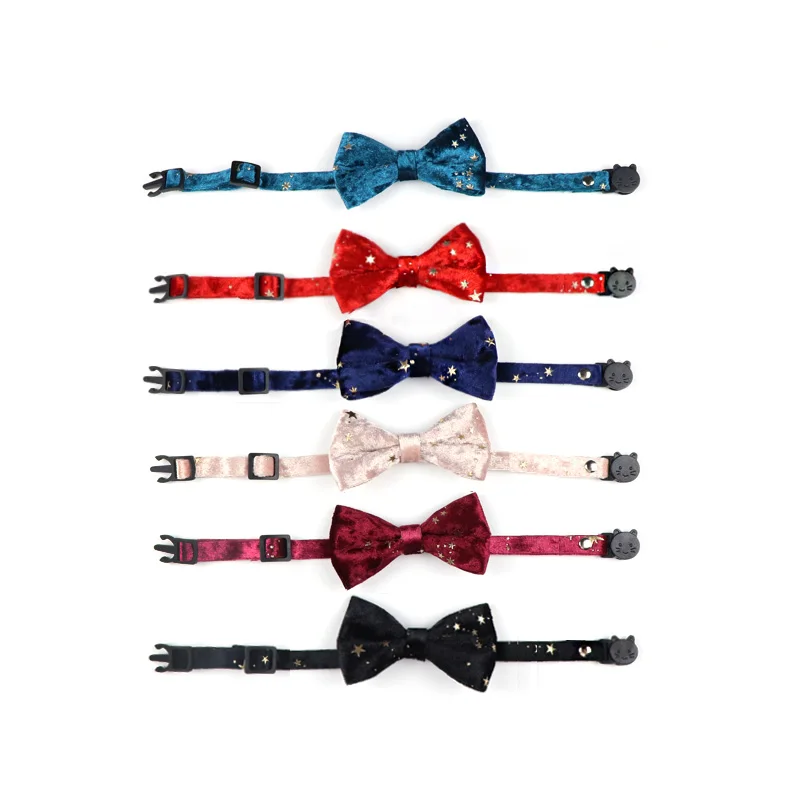 Collar de terciopelo para gato, hebilla de seguridad ajustable, pajarita para gatito, bonito lazo, Collar para cachorro, Chihuahua, accesorios para mascotas - imagen 3