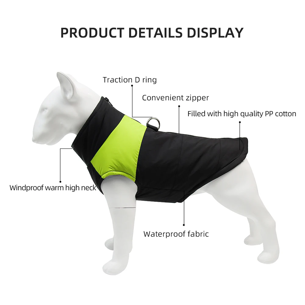Chaqueta para perro, ropa cálida de invierno para perros pequeños y grandes, abrigo Labrador a prueba de viento, impermeable, disfraz para cachorro, chaleco con anillo en D, Pug - imagen 2