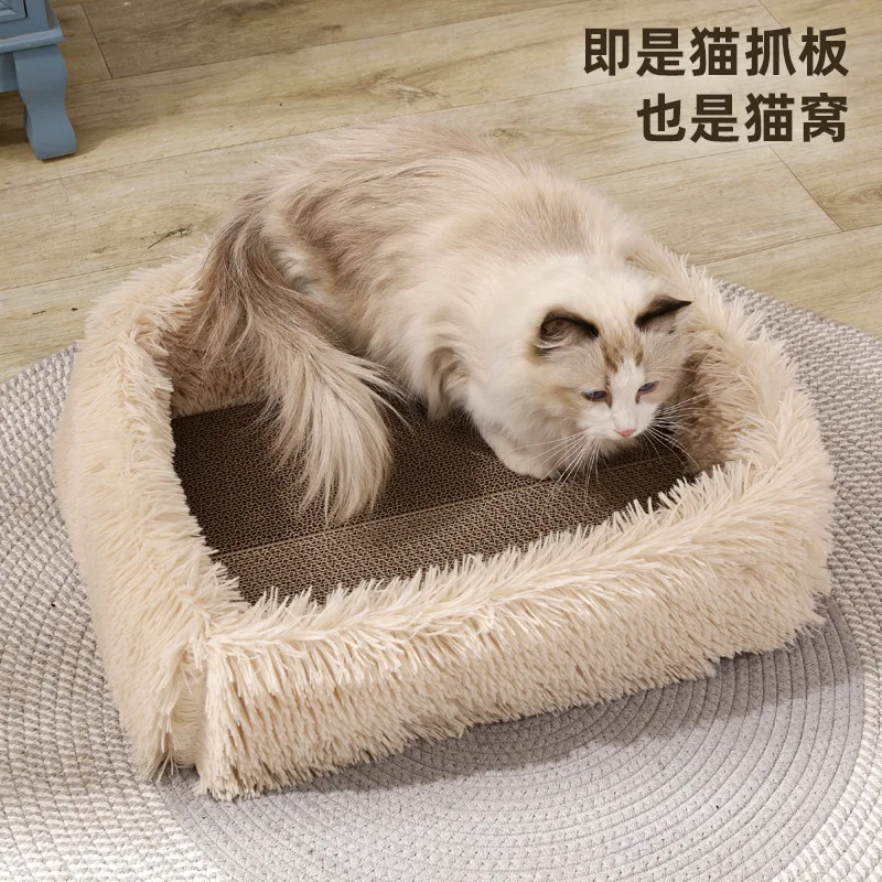 Tablero rascador multifuncional para gatos, plegable, para dormir y jugar, nido para gatos integrado, garra resistente a los arañazos, juguete corrugado para mascotas