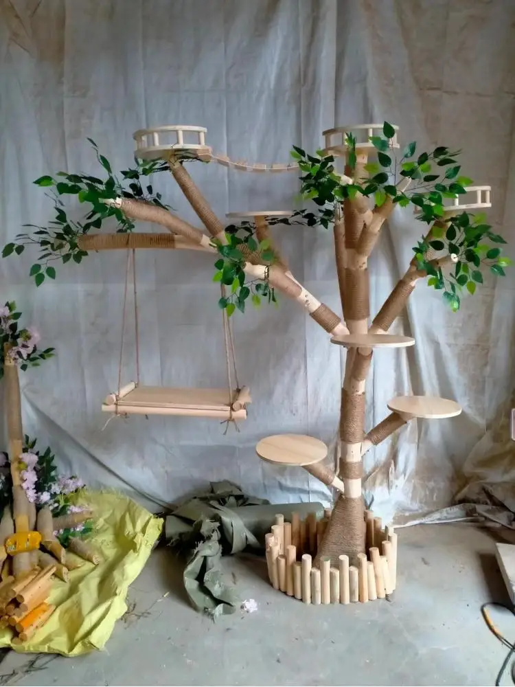 Marco de escalada para gatos de troncos grande, casa de madera para gatos, muebles para mascotas, plataforma de salto grande, suministros para gatitos de interior y exterior - imagen 4