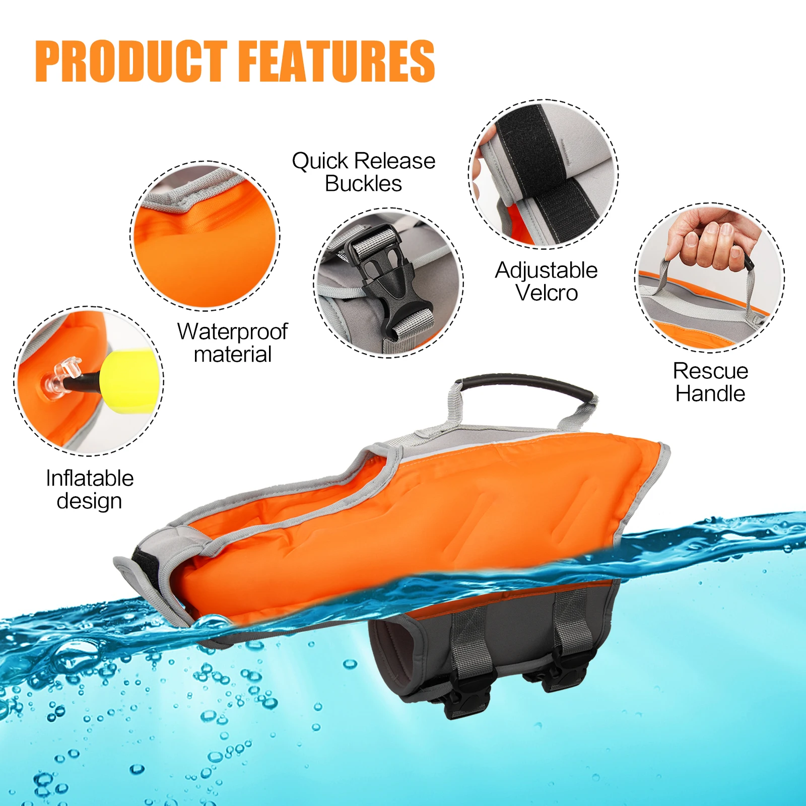 Chaleco salvavidas inflable para perro, traje de baño de seguridad para la playa y la piscina, superflotabilidad, con bomba de aire gratis - imagen 2