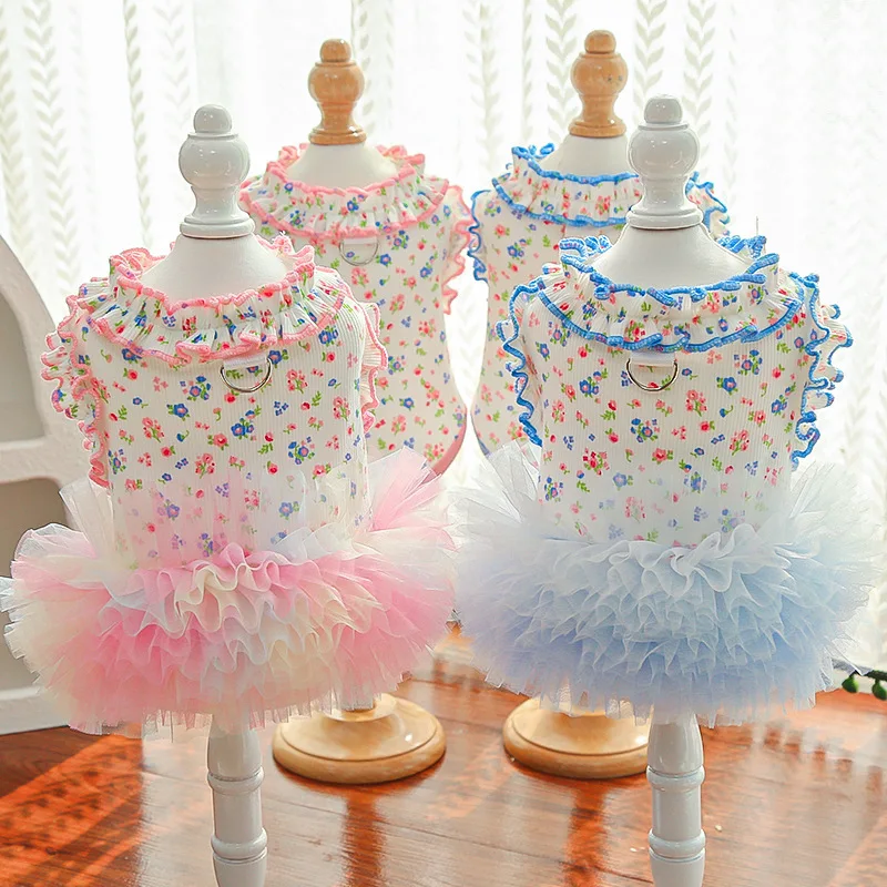 Vestido de malla floral bordes enrollados para gatos y perros pequeños - imagen 5