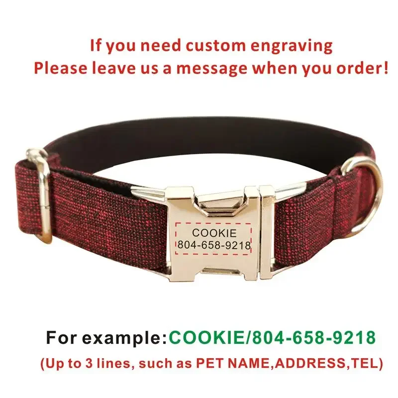 Collar personalizado para mascotas, accesorio de fibra para cachorros, Correa con placa de identificación y grabado gratis - imagen 4