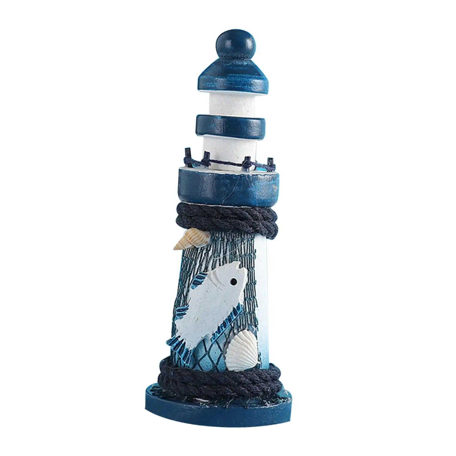 Wood Lighthouse Statue Decorative Figurine Photography Prop Collectible Wooden Sculpture Desktop Ornament for Fireplace Desk