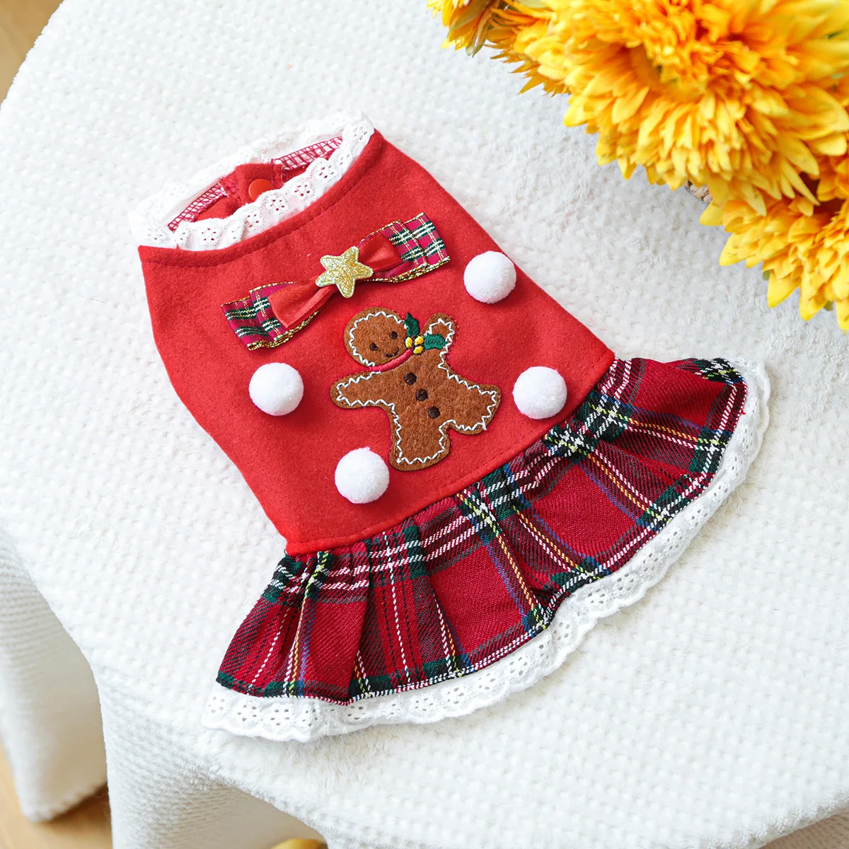 Vestido de Navidad de otoño/invierno para mascotas, vestido a cuadros rojo con bonito gatito para mascotas de Halloween, vestidos para perros pequeños, ropa para cachorros - imagen 5