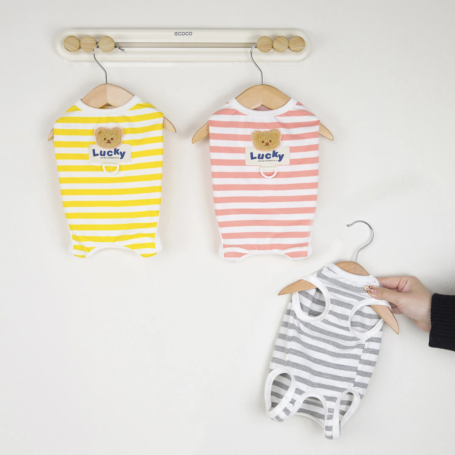 Ropa de tiras para mascotas, mono envuelto para el vientre para niñas, pijamas para cachorros grises, rosas y amarillos, pijamas de una pieza para perros pequeños, traje para mascotas Chiwawa - imagen 3