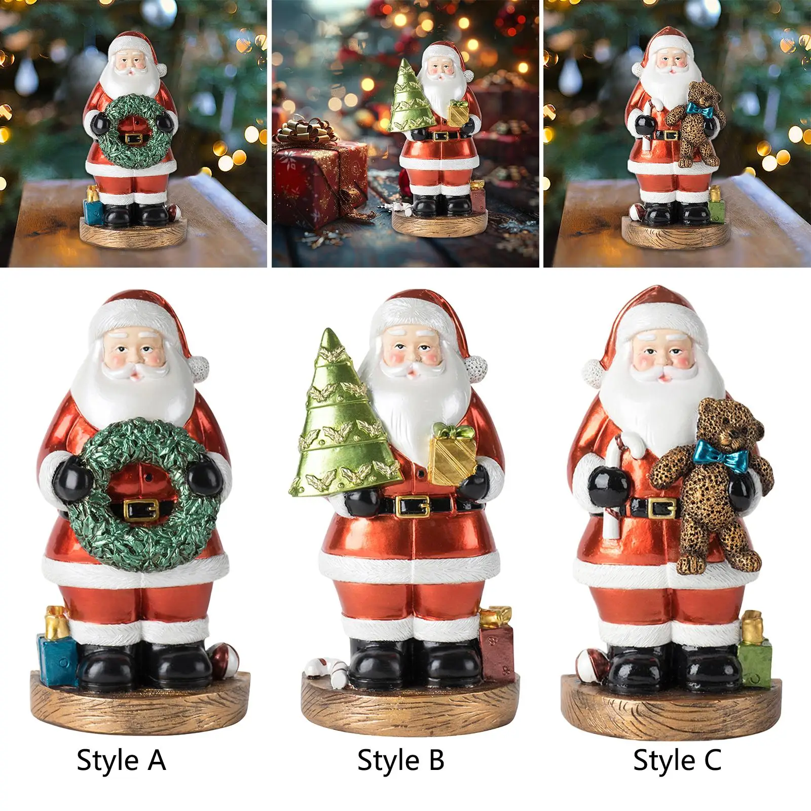 Santa Claus Statue Ornament Crafts Collectible Resin Figurine Decorative Sculpture for Office Desk Desktop Shelf Living Room