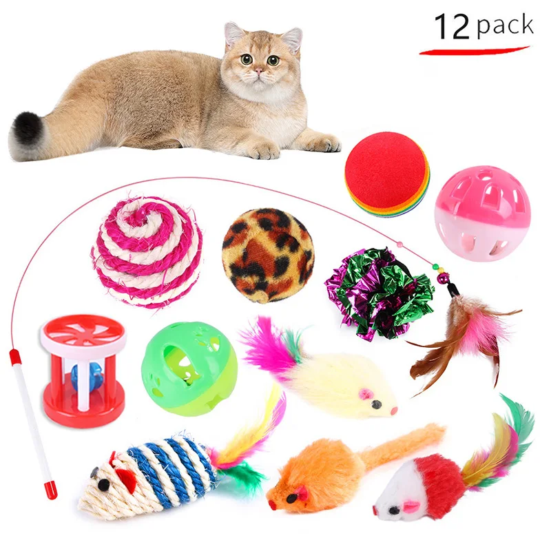 Paquete variado de juguetes para gatitos, juego combinado de juguetes para gatos, palo divertido para gatos, campana para ratón de Sisal, suministros para gatos - imagen 3