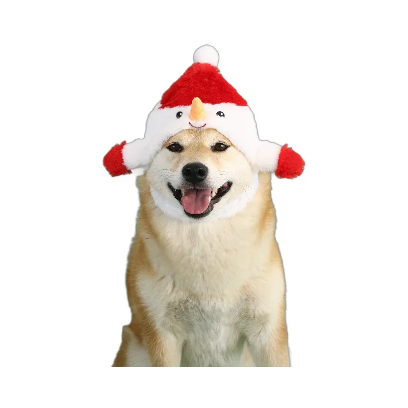 Gorro de felpa para mascotas, árbol de Navidad, muñeco de nieve, peluche de dibujos animados, bonito vestido, auriculares de vacaciones, lazo, accesorios para perros Pomerianos - imagen 5