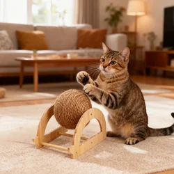 Juguete para mascotas, pelota de sisal para rascar, juguete masticable duradero para entretenimiento y alivio del estrés, artículo de juego para mascotas