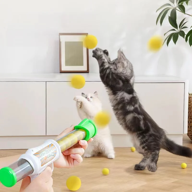 Juguetes interactivos de entrenamiento para gatos, pistola de tirador, pelota de peluche, juegos creativos para mascotas, Mini pompones elásticos, suministros para gatitos, Gato - imagen 3