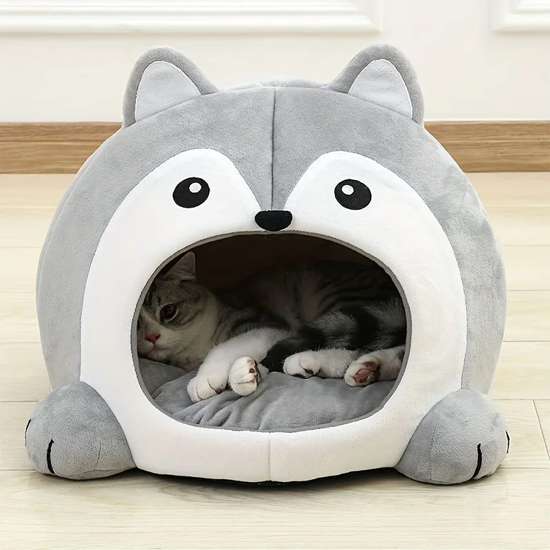 Cama nido para gatos y perros – Cesta acolchada, cueva transformable - imagen 2