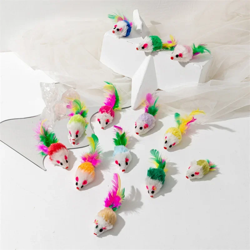 Juguete Ratón de Piel Sintética con Plumas Multicolor para Gatos - imagen 2