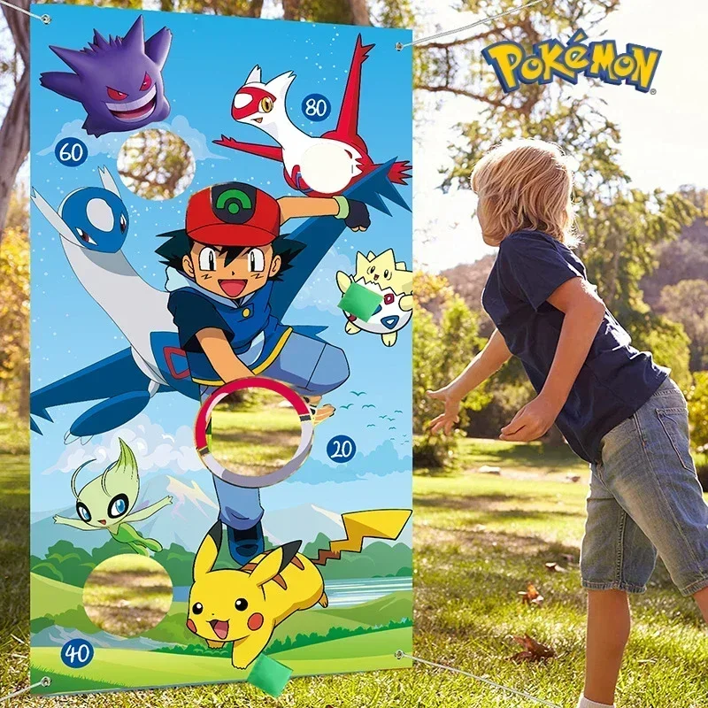 Anime Pikachu Go niño juego de tiro Banner Fiesta Temática figura de Anime juego de saco de arena puntuación fondo divertido niños juguete de regalo de cumpleaños